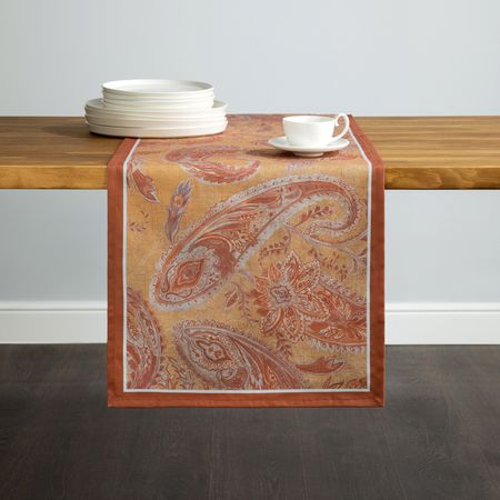 Скатерть-дорожка Пайсли/Paisley, охра полупрозрачная скатерть дорожка из полиэстера