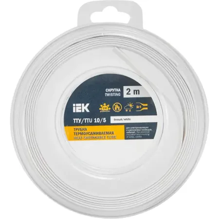 Термоусадочная трубка IEK нг-LS 10/5 мм 2 м цвет белый термоусадочная трубка пвх для аккумуляторов 18650