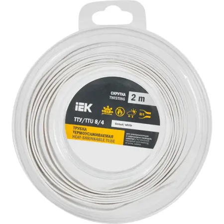 Термоусадочная трубка IEK нг-LS 8/4 мм 2 м цвет белый термоусадочная трубка пвх для аккумуляторов 18650