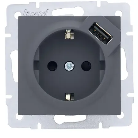 Розетка встраиваемая Lezard Vesna с заземлением USB C 742-3488-181 цвет графит розетка 1 пост lezard leto с з пбт с крышкой графит