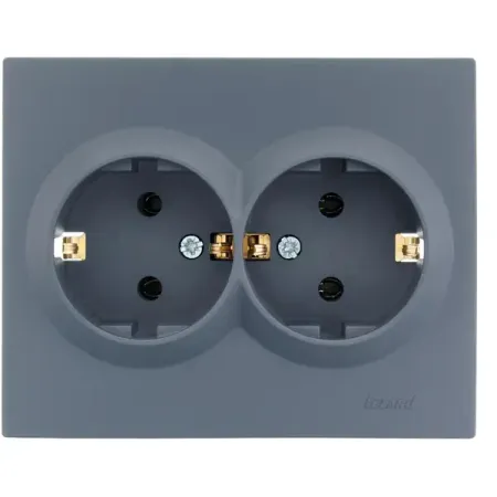 Розетка двойная встраиваемая Lezard Vesna 742-3400-127B с заземлением цвет графит