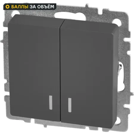 Выключатель встраиваемый IEK Brite 2 клавиши с подсветкой цвет графит вывод кабеля iek brite графит