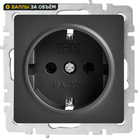 Розетка встраиваемая IEK Brite РС11-1-0-БрГ с заземлением цвет графит вывод кабеля iek brite графит