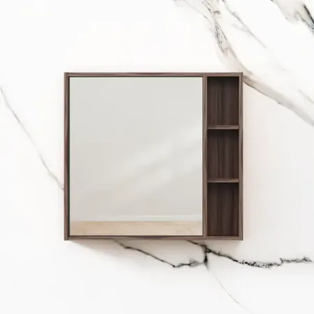 Зеркало для ванной AM.PM Stern с полкой 75x70 см цвет орех moonbiffy односторонняя зеркальная оконная пленка 30х100 см синяя