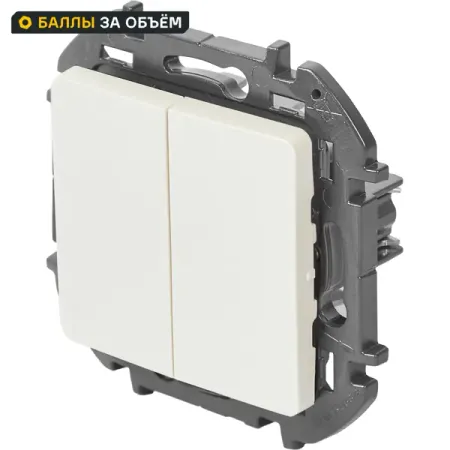 Выключатель встраиваемый 2 клавиши Lexman Lilian 10А 250В безвинтовые зажимы жемчуг