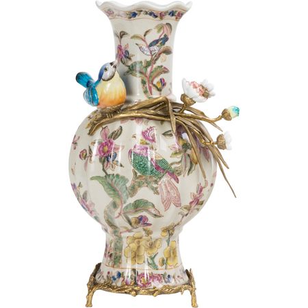 Ваза с птичкой Glasar белая 26x21x38 см