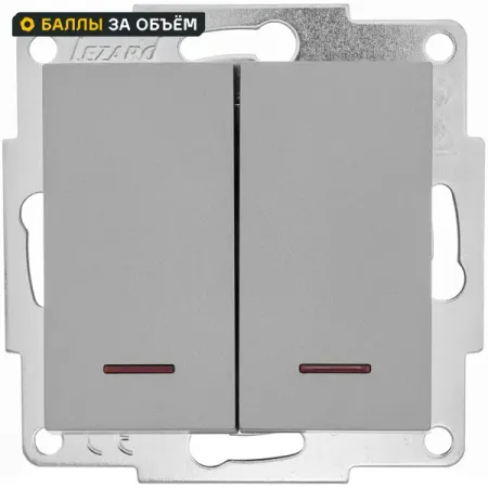Выключатель встраиваемый Lezard Vesna 2 клавиши с подсветкой цвет платина