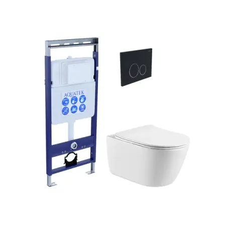 Комплект инсталляция с унитазом Aquatek Оберон безободковый с микролифтом с клавишей цвет черный крышка шарнира заднего сиденья oem для suzuki swift 87491 63j00