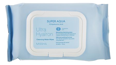 Очищающие салфетки с гиалуроновой кислотой Super Aqua Ultra Hyalron Cleansing Water Wipes 30шт