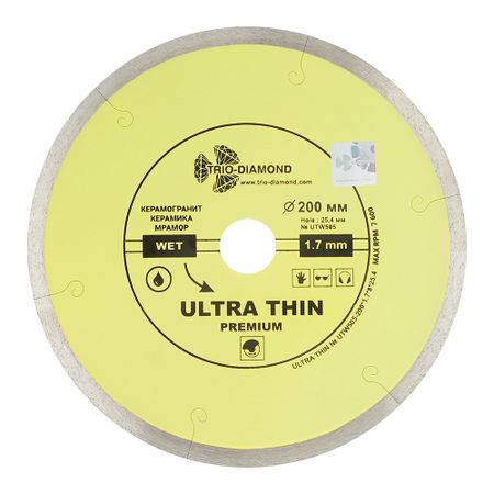 Диск алмазный по керамограниту Trio-Diamond Hot Pres 200x25,4x1,7 мм сплошной мокрый рез (UTW505)