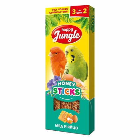 Лакомства Happy Jungle Палочки для птиц мед и яйцо 3 шт 90 гр (90 г)