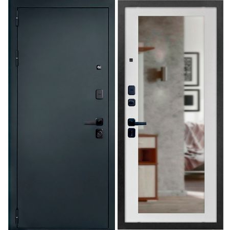 Дверь входная Дверной континент Брест левая антик серебро - белый матовый с зеркалом 960х2050 мм