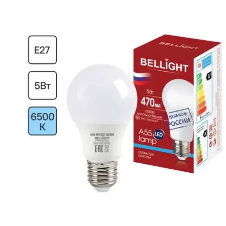 Лампа светодиодная Bellight Е27 220-240 В 5 Вт груша 470 лм холодный белый цвет света