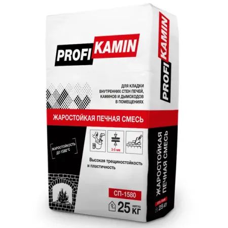 Кладочная смесь для печей и каминов ПрофиКамин огнеупорность 1580°С 25 кг