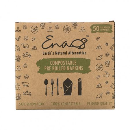 Earth's Natural Alternative, Compostable Pre Rolled Napkins with Knife, Fork and Spoon, 50 Rolls 