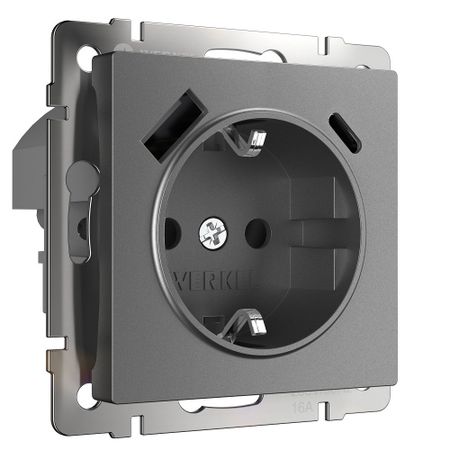Розетка Werkel встраиваемая графит матовый со шторками с USB-A/ Type-C (a063106)
