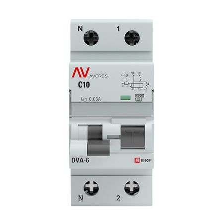 Автомат дифференциальный EKF Averes DVA-6 10А 1P+N тип A 30 мА 6 кА (rcbo6-1pn-10C-30-a-av)