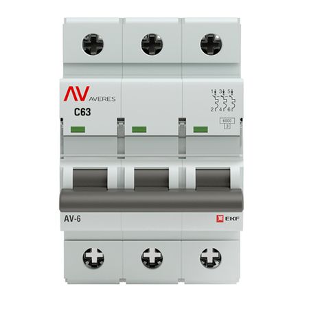 Автоматический выключатель модульный EKF Averes AV-6 3Р 63А тип C 6 кА 400 В (mcb6-3-63C-av)