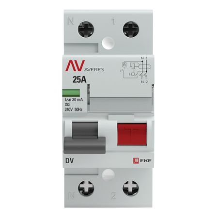 УЗО EKF Averes DV 25А 1P+N тип A 30 мА 10 кА (rccb-2-25-30-a-av) автоматические выключатели для утечки заземления evse rccb тип b etek rcd 2p 4p 2 полюса 4 полюса 40 а 63 а а 30 ма стандартная 10 ка din рейка