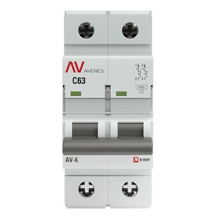 Автоматический выключатель модульный EKF Averes AV-6 2Р 63А тип C 6 кА 230 В (mcb6-2-63C-av) выключатель потолочного вентилятора 3 скорости 4 про с веревкой для аксессуаров сделай сам