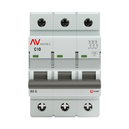 Автоматический выключатель модульный EKF Averes AV-6 3Р 10А тип C 6 кА 400 В (mcb6-3-10C-av) выключатель потолочного вентилятора 3 скорости 4 про с веревкой для аксессуаров сделай сам