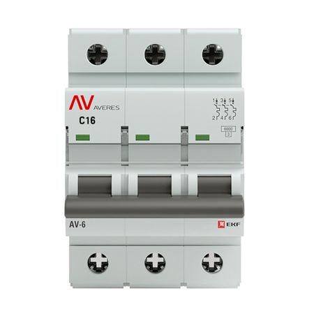 Автоматический выключатель модульный EKF Averes AV-6 3Р 16А тип C 6 кА 400 В (mcb6-3-16C-av) выключатель потолочного вентилятора 3 скорости 4 про с веревкой для аксессуаров сделай сам