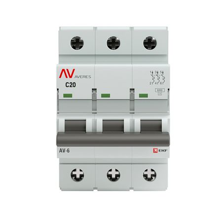 Автоматический выключатель модульный EKF Averes AV-6 3Р 20А тип C 6 кА 400 В (mcb6-3-20C-av) выключатель потолочного вентилятора 3 скорости 4 про с веревкой для аксессуаров сделай сам