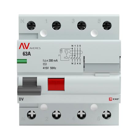 УЗО EKF Averes DV 63А 3P+N тип AC 300 мА 10 кА (rccb-4-63-300-ac-av) автоматические выключатели для утечки заземления evse rccb тип b etek rcd 2p 4p 2 полюса 4 полюса 40 а 63 а а 30 ма стандартная 10 ка din рейка