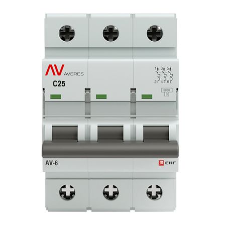 Автоматический выключатель модульный EKF Averes AV-6 3Р 25А тип C 6 кА 400 В (mcb6-3-25C-av) выключатель потолочного вентилятора 3 скорости 4 про с веревкой для аксессуаров сделай сам