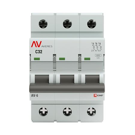 Автоматический выключатель модульный EKF Averes AV-6 3Р 32А тип C 6 кА 400 В (mcb6-3-32C-av) выключатель потолочного вентилятора 3 скорости 4 про с веревкой для аксессуаров сделай сам
