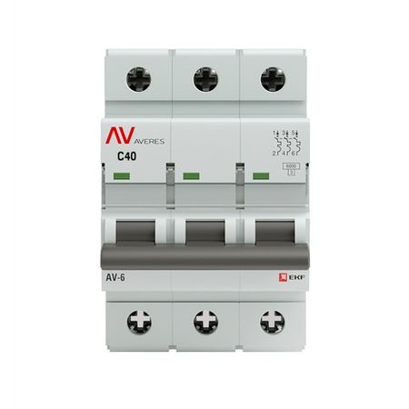 Автоматический выключатель модульный EKF Averes AV-6 3Р 40А тип C 6 кА 400 В (mcb6-3-40C-av) выключатель потолочного вентилятора 3 скорости 4 про с веревкой для аксессуаров сделай сам