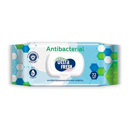Влажные салфетки Ultrafresh Antibacterial 72 шт с клапаном