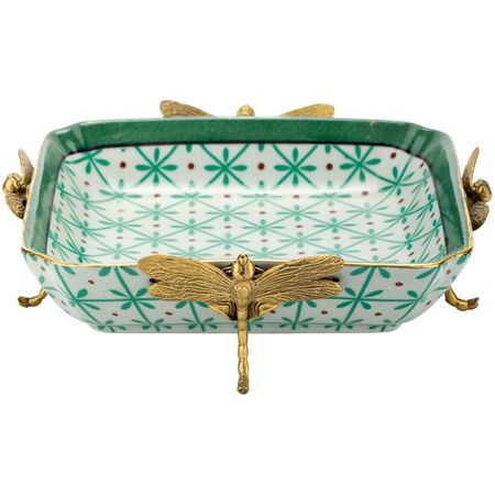 Блюдо Glasar на стрекозах зеленое 17х17х6 см