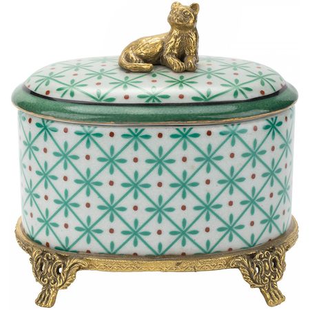 Шкатулка Glasar на ножках с кошечкой зеленая 13х9х12 см