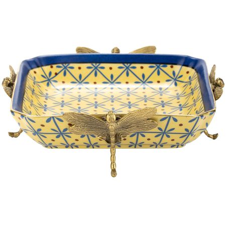 Блюдо Glasar на стрекозах желтое 17х17х6 см