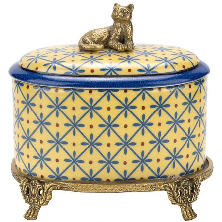Шкатулка Glasar на ножках с кошечкой желтая 13х9х12 см
