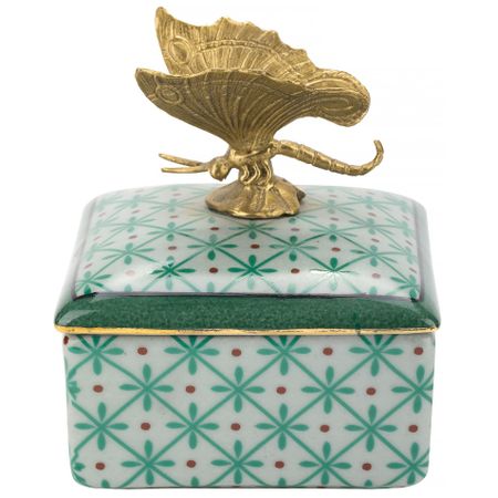 Шкатулка Glasar с бабочкой зеленая 10х10х10 см