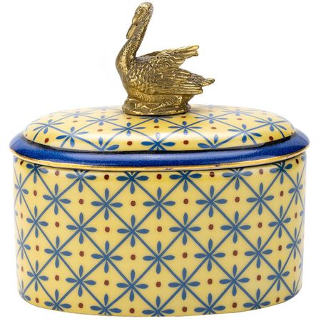 Шкатулка Glasar с лебедем желтая 13х9х12 см