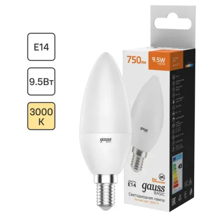 Лампа светодиодная Gauss E14 170-240 В 9.5 Вт свеча матовая 750 лм теплый белый свет led свечи rnntuu теплый свет