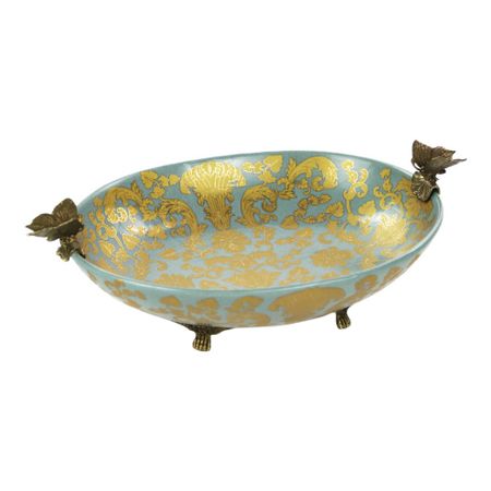 Блюдо Glasar фарфоровое с бронзовыми птичками   43x28x15см