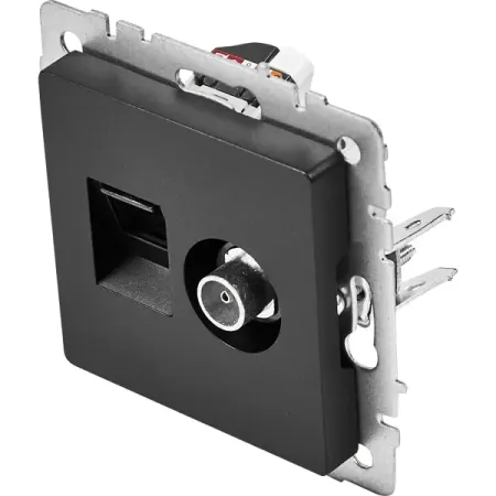 Розетка TV двойная встраиваемая IEK Brite РТВ/РК12-БрЧ RJ45 UTP cat 5e цвет черный водонепроницаемые разъемы rj45 cat8 5 шт