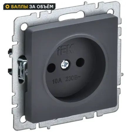 Розетка встраиваемая IEK Brite РС10-1-0-БрГ без заземления цвет графит вывод кабеля iek brite графит
