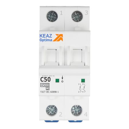 Автоматический выключатель модульный КЭАЗ OptiDin BM63 2P 50А тип C 4,5 кА 230/400 В (326808)