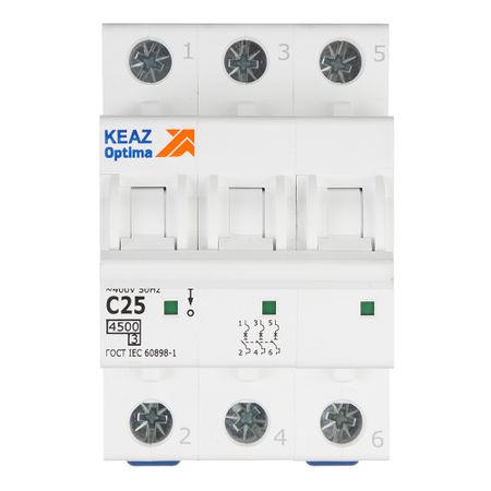 Автоматический выключатель модульный КЭАЗ OptiDin BM63 3P 25А тип C 4,5 кА 230/400 В (326814) тип переменного тока с чпу rccb электромагнитный автоматический выключатель остаточного тока ac rccb 2 полюсный 25a 40a 63a 100a rcd 30ma 300ma