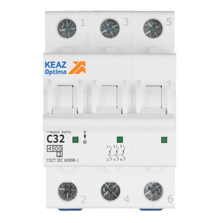 Автоматический выключатель модульный КЭАЗ OptiDin BM63 3P 32А тип C 4,5 кА 230/400 В (326815) тип переменного тока с чпу rccb электромагнитный автоматический выключатель остаточного тока ac rccb 2 полюсный 25a 40a 63a 100a rcd 30ma 300ma