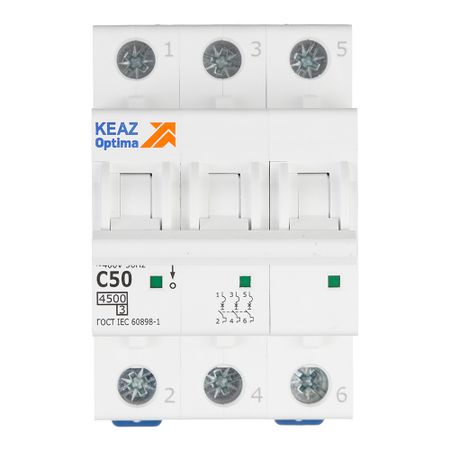Автоматический выключатель модульный КЭАЗ OptiDin BM63 3P 50А тип C 4,5 кА 230/400 В (326817) тип переменного тока с чпу rccb электромагнитный автоматический выключатель остаточного тока ac rccb 2 полюсный 25a 40a 63a 100a rcd 30ma 300ma