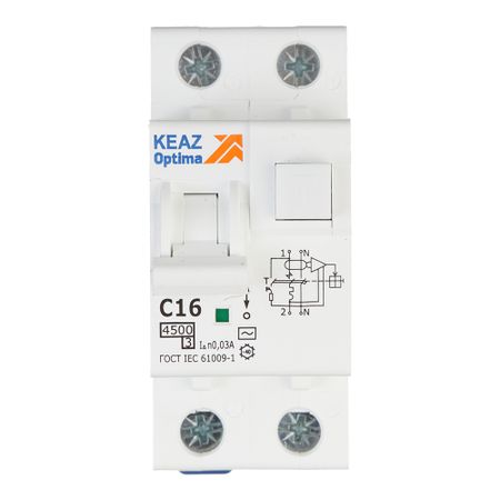 Автомат дифференциальный КЭАЗ OptiDin D63 16А 1P+N тип AC 30 мА 4,5 кА (328098)