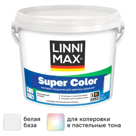 Краска для стен и потолков Linnimax Super Color моющаяся матовая цвет белый база 1 2.5 л канифольные ы для декора diy super paradise