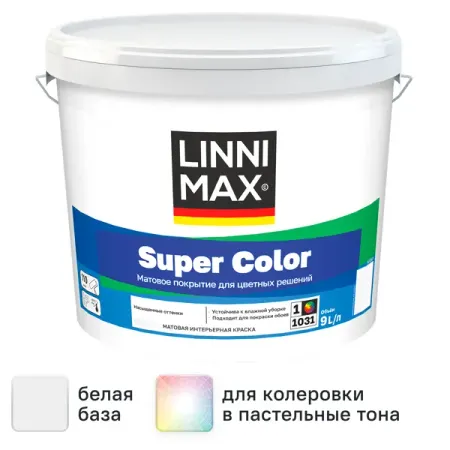 Краска для стен и потолков Linnimax Super Color моющаяся матовая цвет белый база 1 9 л канифольные ы для декора diy super paradise