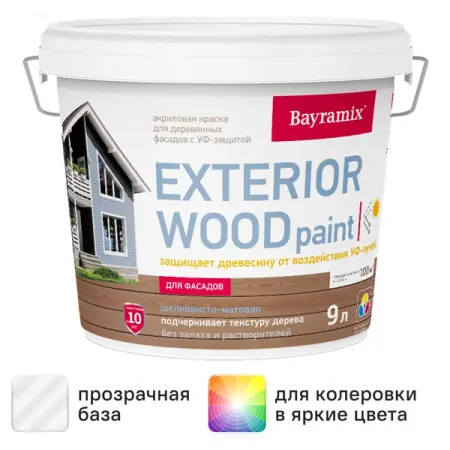 Краска для деревянных фасадов Bayramix Exterior Wood матовая цвет прозрачный 9 л